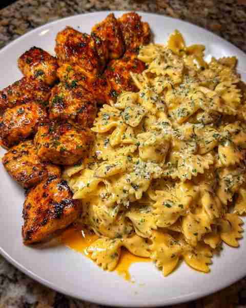 Cajun Chicken Bowties in Velvety Mozzarella Cream Ingredients: 1 lb bowtie pasta (farfalle) 2 large...