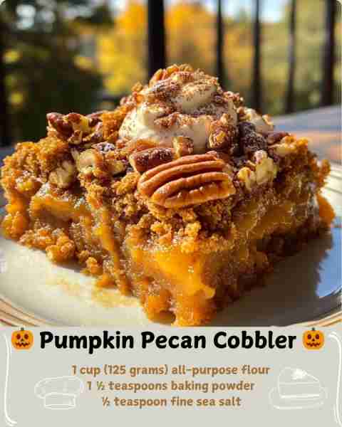 🎃 Pumpkin Pecan Cobbler 🎃 Ingredients: For the Cobbler Batter: 1 cup (125 grams) all-purpose flour...