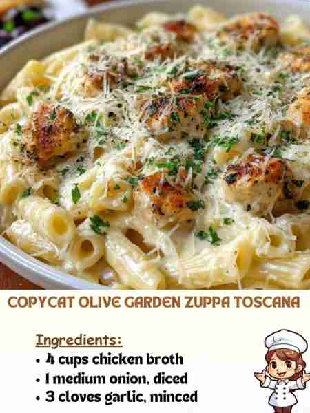 Copycat Olive Garden Zuppa Toscana Ingredients 4 cups chicken broth 1 medium onion, diced 3 cloves g...