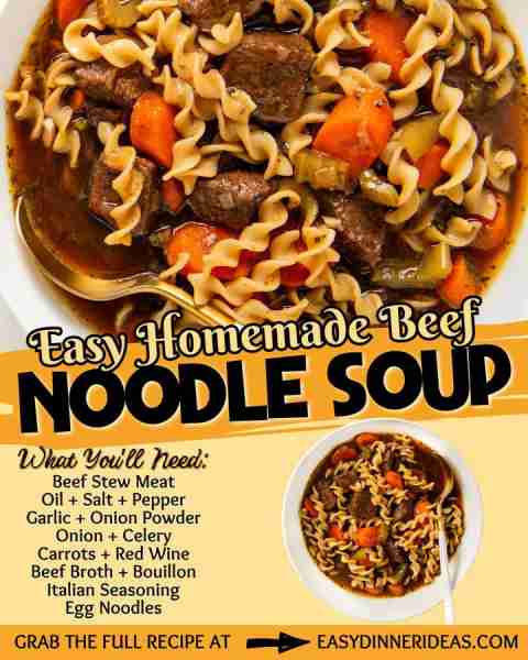 Beef Noodle Soup is packed with tender beef, hearty vegetables, and perfectly slurpy egg noodles all...