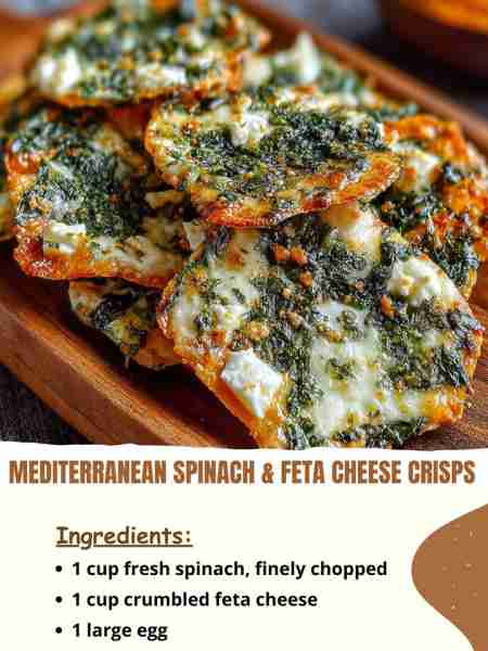 Mediterranean Spinach & Feta Cheese Crisps Ingredients 1 cup fresh spinach, finely chopped 1 cup cru...