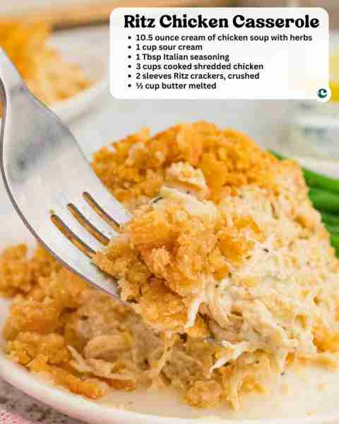 Ritz Chicken Casserole **You will need** ▢ 10.5 ounce cream of chicken soup with herbs ▢ 1 cup sour...