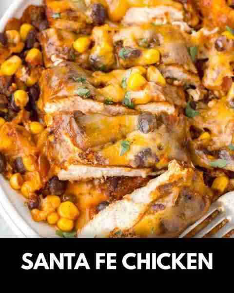 Santa Fe Chicken is a delicious skillet chicken breast dish loaded with spices, salsa, black beans,...
