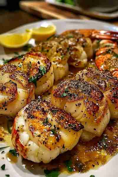 Garlic Butter Lobster with Black Pepper Scallops 🧾 Ingredients For the Lobster: 2 lobster tails (fr...