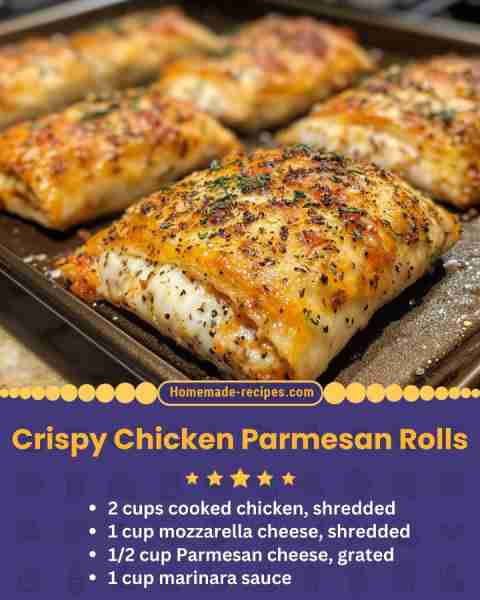 Crispy Chicken Parmesan Rolls 📋 Ingredients: • 2 cups cooked chicken, shredded • 1 cup mozzarella c...