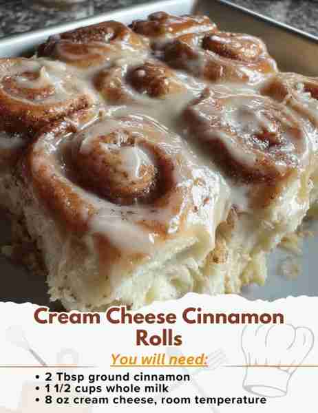 Cream Cheese Cinnamon Rolls Ingredients: - 2 Tbsp ground cinnamon - 1/2 tsp all-purpose flour, sifte...