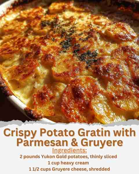 Crispy Potato Gratin with Parmesan & Gruyere Ingredients: - 2 pounds Yukon Gold potatoes, thinly sli...