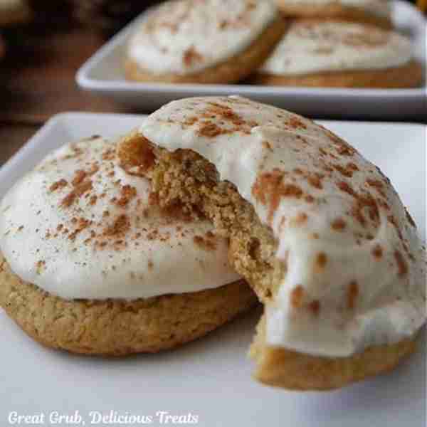 PUMPKIN COOKIES! 🎃 So Soft & chewy, frosted with a creamy brown sugar frosting and sprinkled with c...