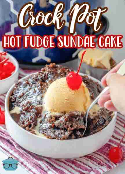 Crock Pot Hot Fudge Sundae Cake is a homemade chocolate cake that makes it’s own hot fudge sauce as...