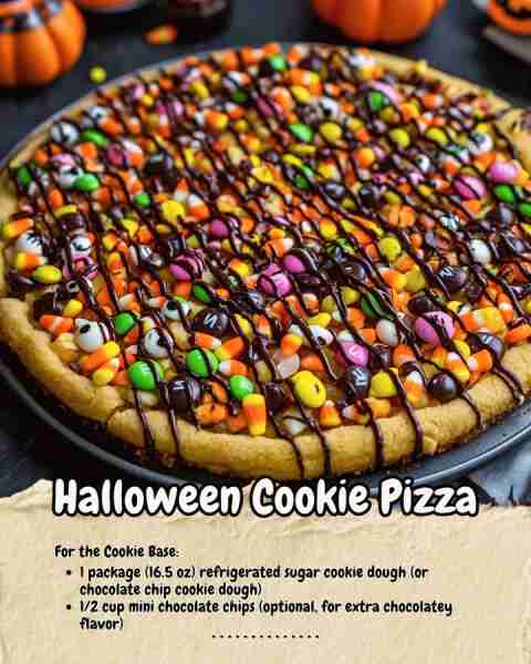 Halloween Cookie Pizza 🍕🍕 Ingredients: - For the Cookie Base: - 1 package (16.5 oz) refrigerated...