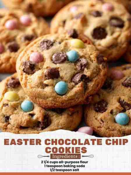 Easter Chocolate Chip Cookies Ingredients: 2 1/4 cups all-purpose flour 1 teaspoon baking soda 1/2 t...