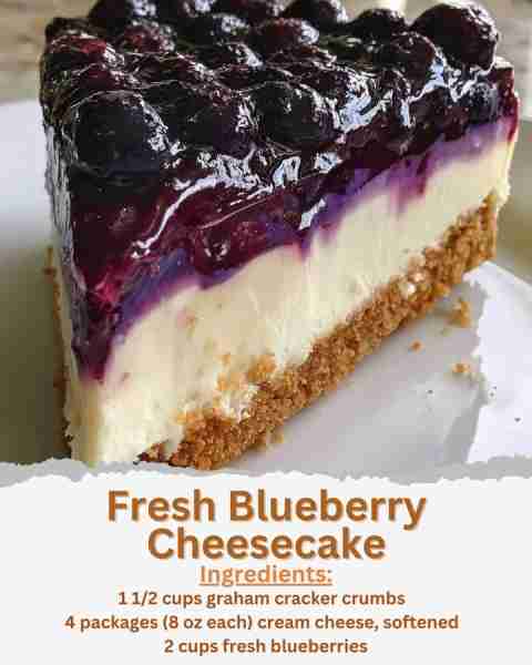 Fresh Blueberry Cheesecake Ingredients: - 1 1/2 cups graham cracker crumbs - 1/4 cup sugar - 1/2 cup...
