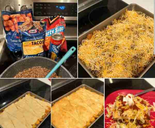 Taco Bake 🌮🧀 Ingredients: 1-2 lbs ground beef, cooked and drained 1 packet taco seasoning Nacho ch...