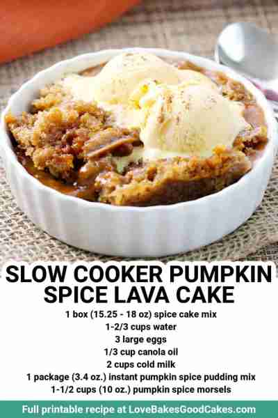 Let your slow cooker make dessert! This Slow Cooker Pumpkin Spice Lava Cake is easy and perfectly de...