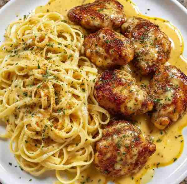 Creamy Garlic Parmesan Chicken with Fettuccine Alfredo 🍝🍗🧄🧀 📝 Recipe Ingredients: 4–5 boneless,...