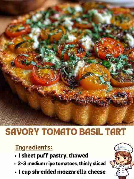 Savory Tomato Basil Tart Ingredients: 1 sheet puff pastry, thawed 2–3 medium ripe tomatoes, thinly...