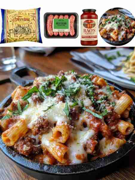 Baked Ziti with Italian Sausage Ingredients: - 1 pound ziti pasta - 1 pound Italian sausage - 1 jar...