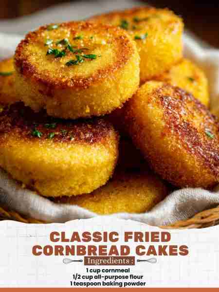 Classic Fried Cornbread Cakes Ingredients: 1 cup cornmeal 1/2 cup all-purpose flour 1 teaspoon bakin...