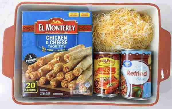 Dump and Go Taquito Casserole Ingredients Canned Goods • 1 16 oz can Refried beans Condiments • 1 Gu...