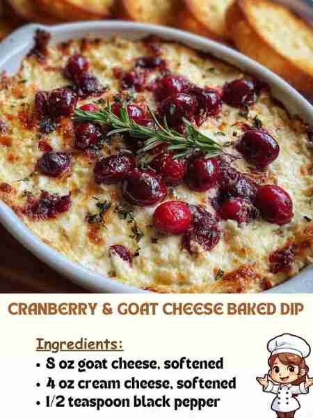 Cranberry & Goat Cheese Baked Dip Ingredients: 8 oz goat cheese, softened 4 oz cream cheese, soften...