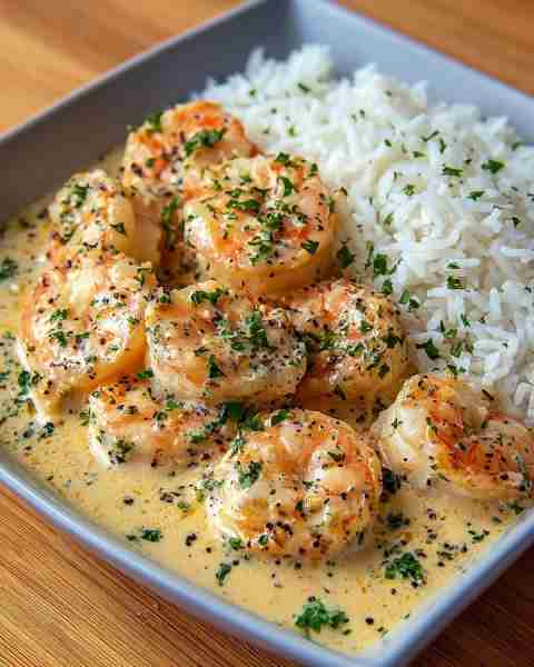 Highly recommended by my father— Creamy Garlic Butter Shrimp with Rice 🍚✨