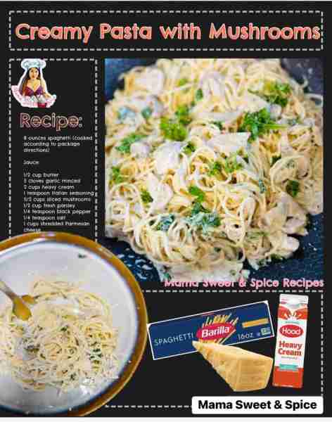 Creamy Spaghetti with Mushrooms - So creamy and garlicky spaghetti that you and your family will su...