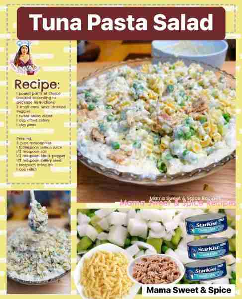 Delicious Tuna pasta salad! Ingredients: 1 pound pasta of choice (cooked according to package instr...