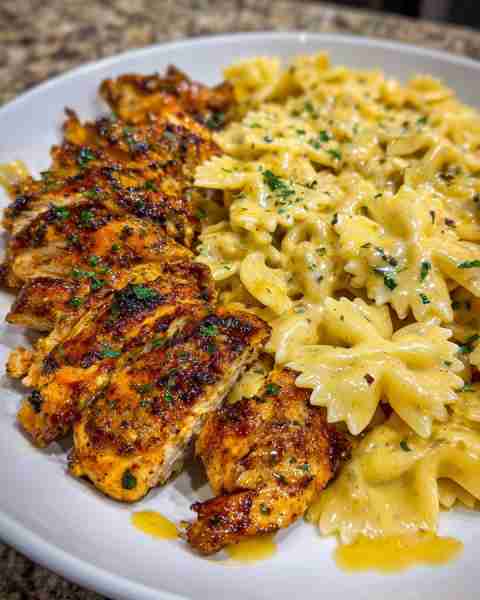Bowtie Cajun Chicken Pasta in Velveeta Garlic Alfredo Ingredients: 1 pound boneless, skinless chicke...