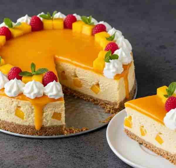 MANGO CHEESECAKE INGREDIENTS For the base. - 200g crushed digestive biscuits. - 100g melted butter....