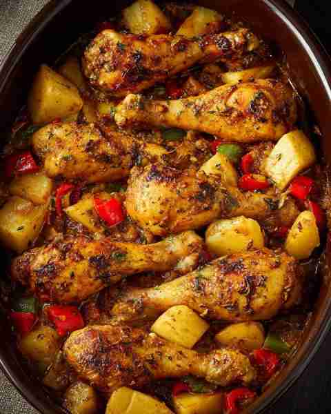 🍗 One-Pan Baked Chicken Drumsticks with Potatoes & Peppers 🫑🔥 Prep time: 15 minutes Cook time: 50...