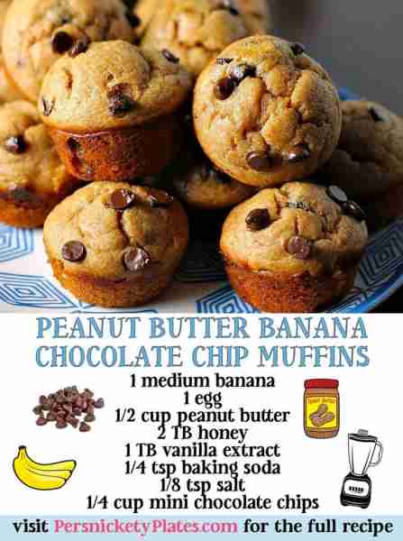 Peanut Butter Banana Chocolate Chip Muffins 🍌🥜 You'll need ⬇️ 🍌 1 medium ripe banana 🥚 1 large e...