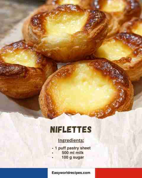 🥧 Niflettes (Pastry Cream Tarts) 🍮 Mini puff pastry tarts filled with smooth custard cream, eaten...