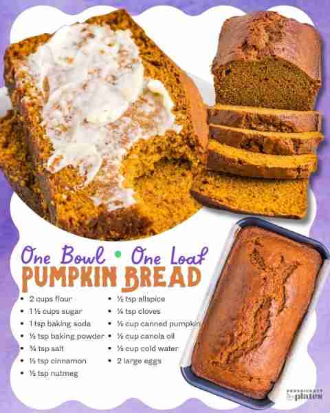 Easy Pumpkin Bread 🧡🧡 makes one loaf, no mixer needed! 2 cups flour 1 ½ cups sugar 1 tsp baking so...