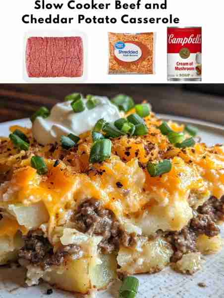 🥘 Slow Cooker Beef & Cheddar Potato Casserole 🍽️ Servings: 6 ⏱️ Prep Time: 15 mins | Cook Time: 4–6...