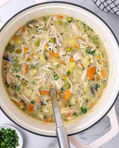 Chicken Pot Pie Soup is a classic hug in a bowl. Hello, my favorite comfort food! This soup has all...