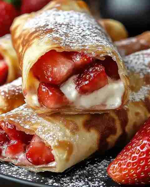 Strawberry Cheesecake Chimichangas Ingredients 8 oz cream cheese, softened 1/4 cup powdered sugar 1...