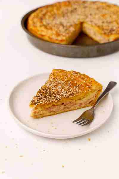 Fresh from the oven: Zambonotyropita – the ultimate Greek ham & cheese pie! Golden, flaky, cheesy, a...