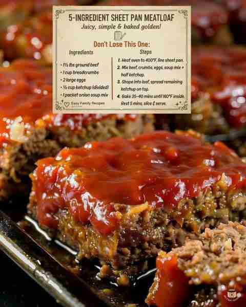 💖 The kind of meal that fills bellies and hearts. This simple 5-Ingredient sheet pan meatloaf bakes...