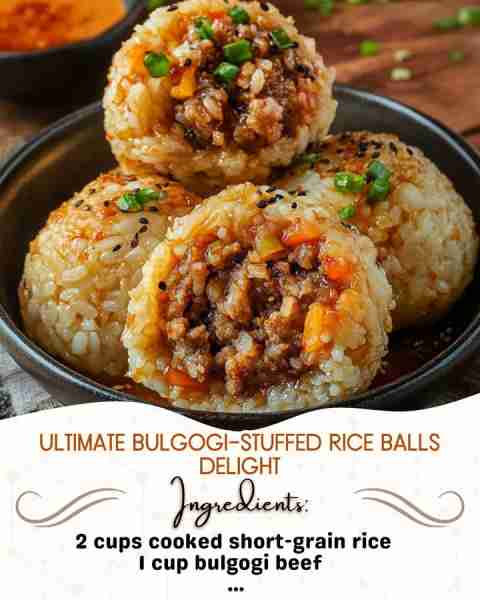 Ultimate Bulgogi-Stuffed Rice Balls Delight Ingredients: 2 cups cooked short-grain rice 1 cup bulgo...