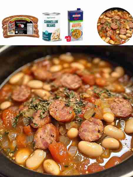 Slow Cooker Smoked Sausage and Bean Stew Ingredients: -1 pound smoked sausage, sliced -2 cans white...