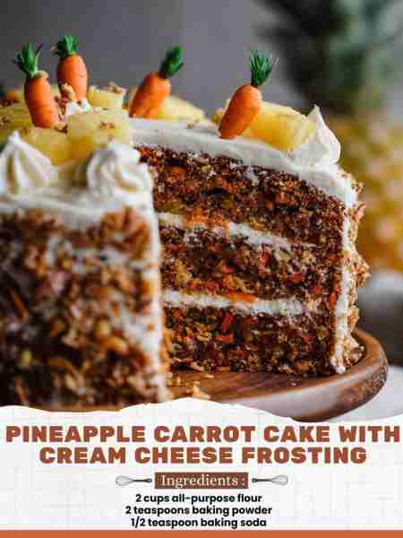 Pineapple Carrot Cake with Cream Cheese Frosting Ingredients: 2 cups all-purpose flour 2 teaspoons b...