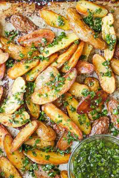 Baked Garlic Herb Potato Wedges - The crispiest potato wedges ever (COMPLETELY BAKED!). Served with...