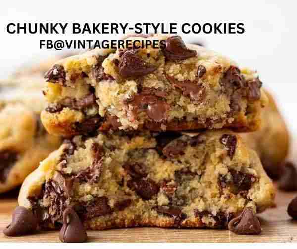 CHUNKY BAKERY-STYLE CHOCOLATE CHIP COOKIES Preheat oven to 350 degrees F. Line cookie sheet with par...