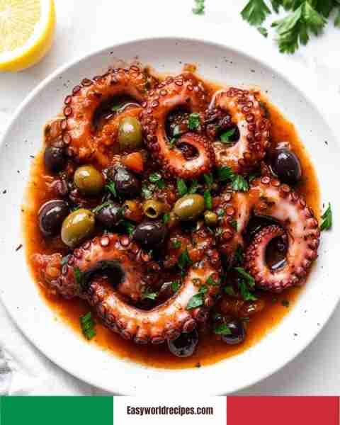 🐙 Polpo alla Luciana (Octopus with Olives and Tomato Sauce) This Neapolitan dish features tender oc...