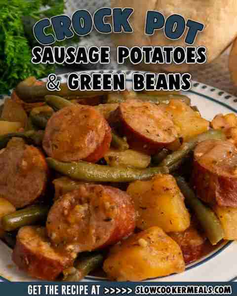 This Crock Pot Sausage, Potatoes, and Green Beans recipe is an easy, hearty meal made with simple in...