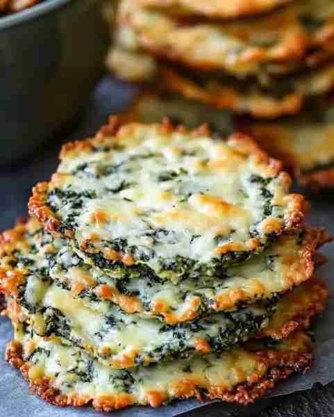Keto Spinach Cheese Crisps | Low-Carb Snack Ideas you’ll need: 1 ½ cups freshly grated Parmesan chee...