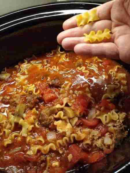 Lasagne Soup tonight! Wonderful meal on a cold rainy night. I use these little noodles that look lik...