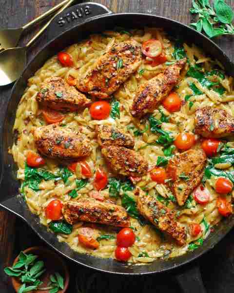 30-Minute, One-Pan Creamy Chicken Orzo with so much flavor!