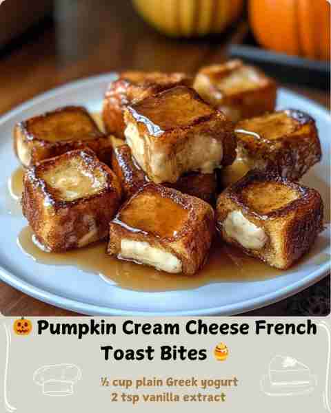 🎃 Pumpkin Cream Cheese French Toast Bites 🍯 Ingredients Pumpkin-Cream Cheese Filling 60 g (≈ 2 oz)...