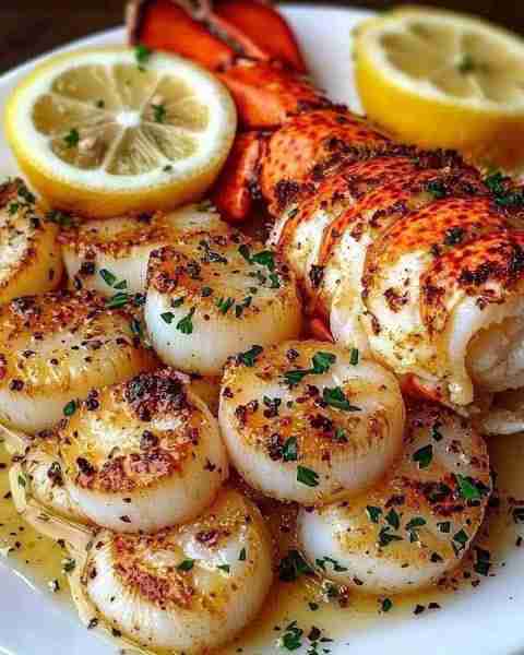 🦞 WOULD YOU EAT THIS GARLIC BUTTER LOBSTER AND SCALLOPS🍋✨ Succulent Garlic Butter Lobster & Scall...
